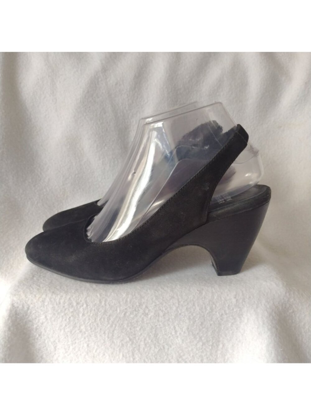 Eileen Fisher Milla Black Leather Slingback Heels 7.5 Nubuck Heels - Picture 2 of 9